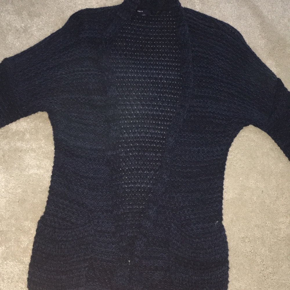 3/4 sleeve navy blue knit cardigan